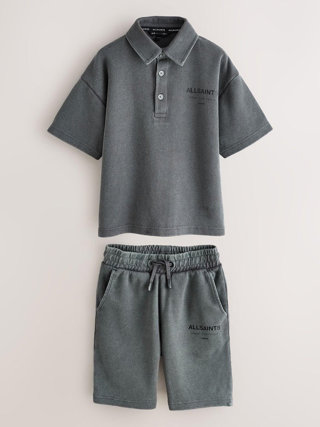 Image 2 of 7 of smALLSAINTS Older Boys Polo Waffle Textured Set - Grey