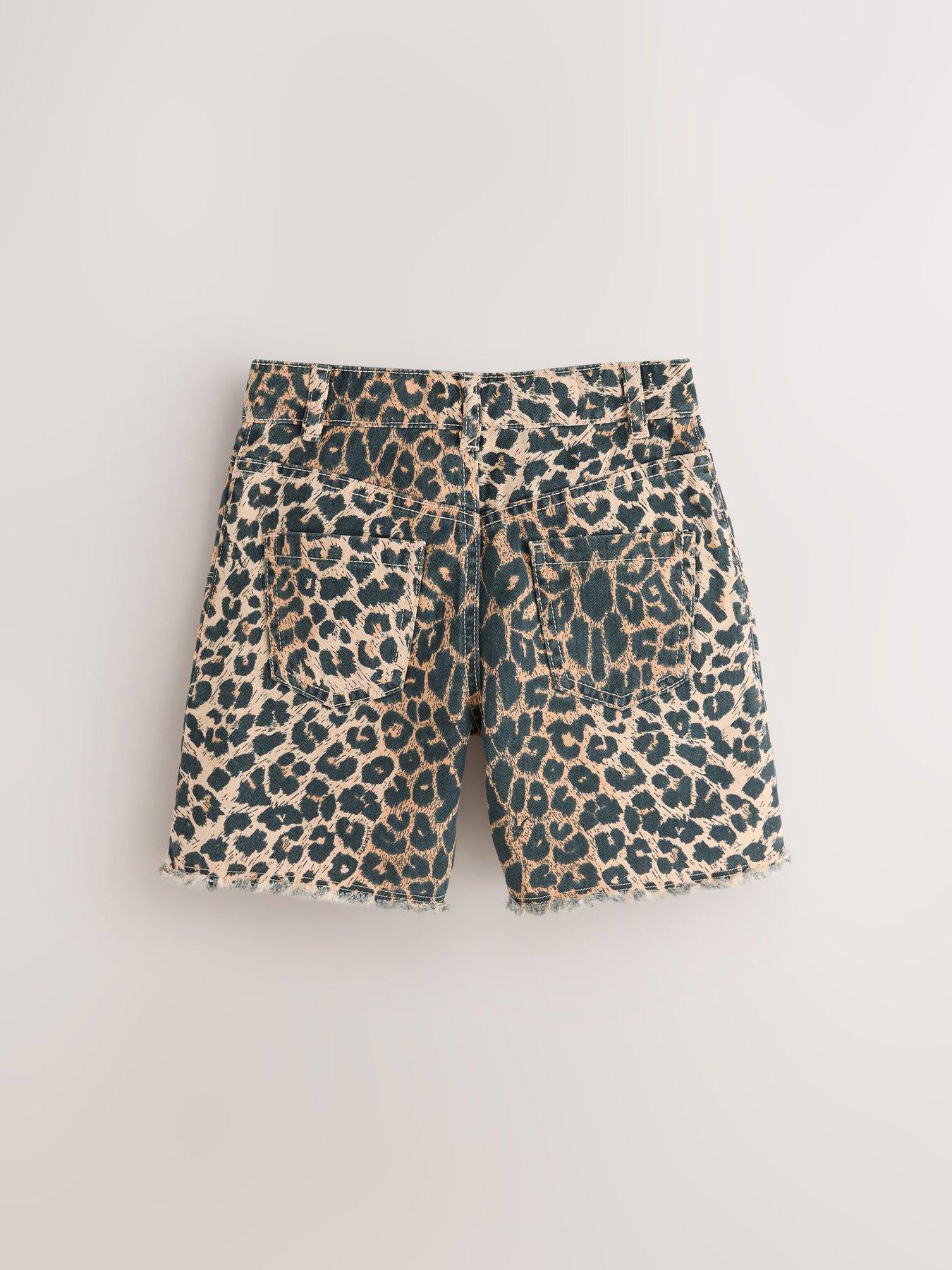 Image 2 of 7 of smALLSAINTS Older Girls Leopard Denim Shorts - Brown