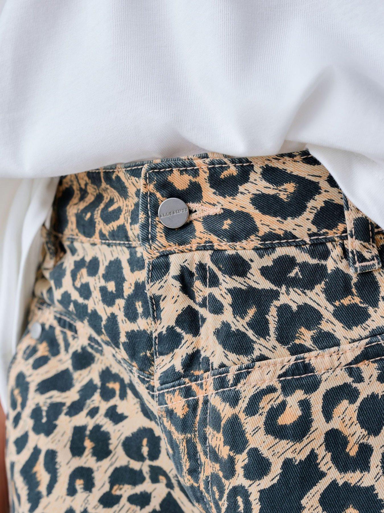 Image 4 of 7 of smALLSAINTS Older Girls Leopard Denim Shorts - Brown
