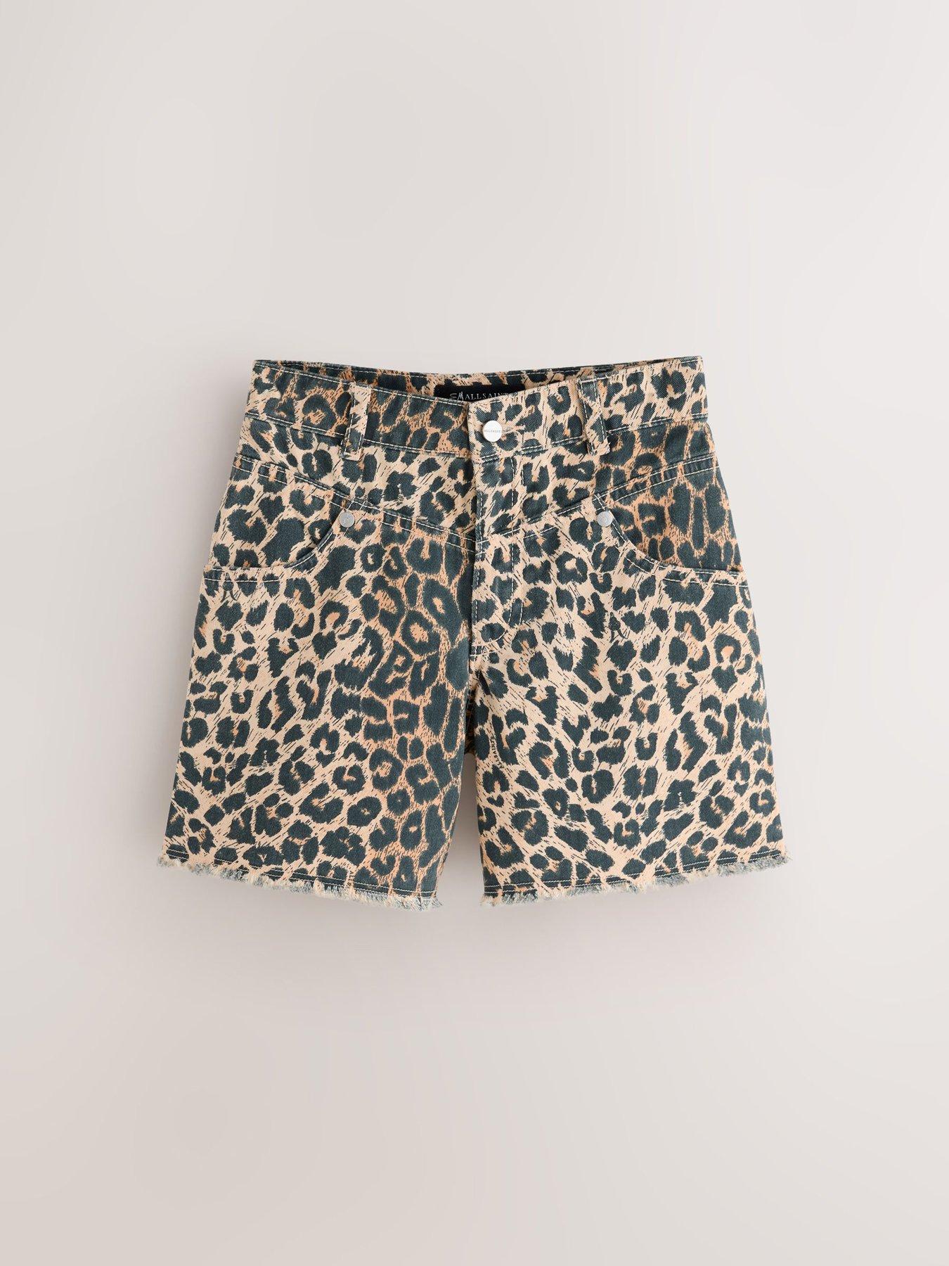 Image 5 of 7 of smALLSAINTS Older Girls Leopard Denim Shorts - Brown