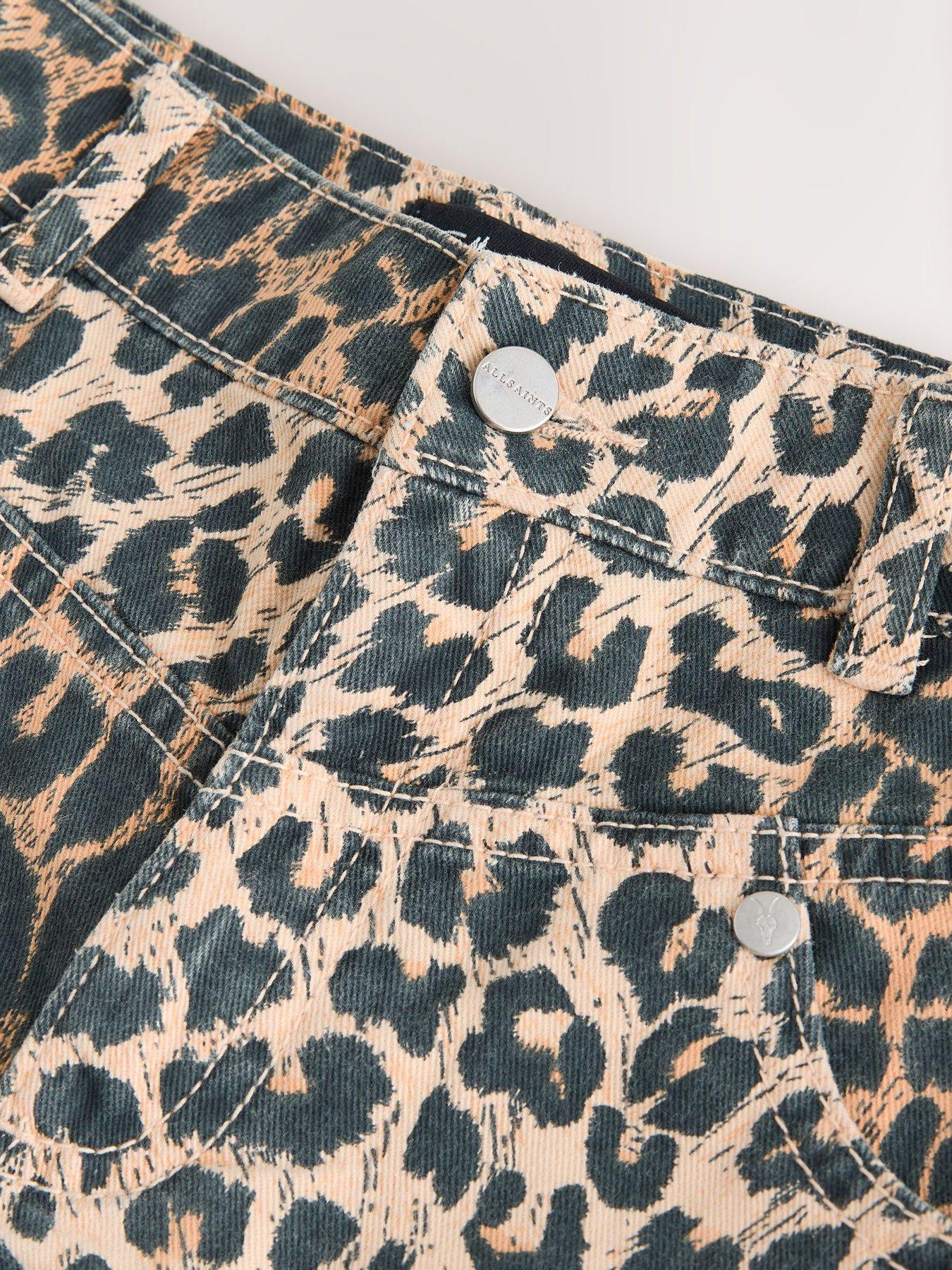 Image 6 of 7 of smALLSAINTS Older Girls Leopard Denim Shorts - Brown