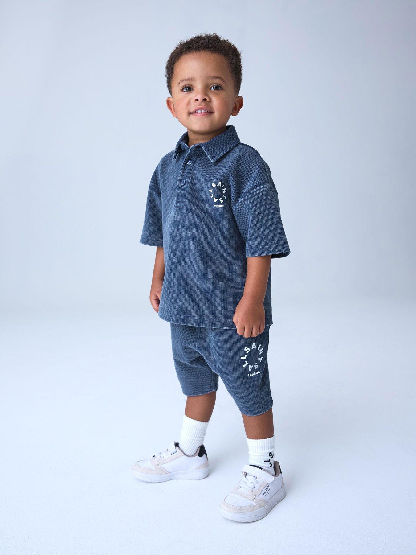 smALLSAINTS Boys Textured Tierra Polo Set - Blue
