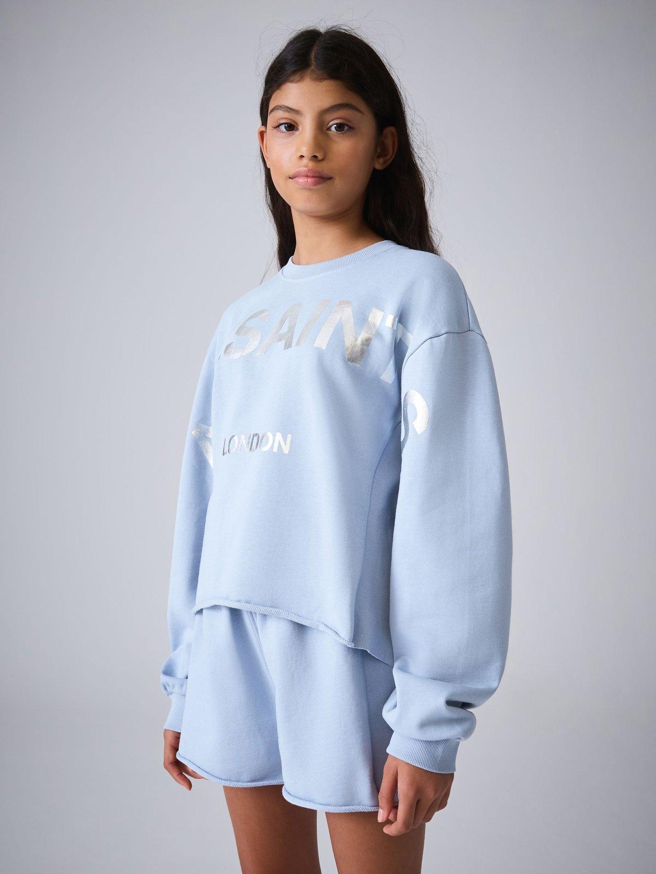 smALLSAINTS Older Girls Logo Sweatshirt  &  Shorts Set - Light Blue