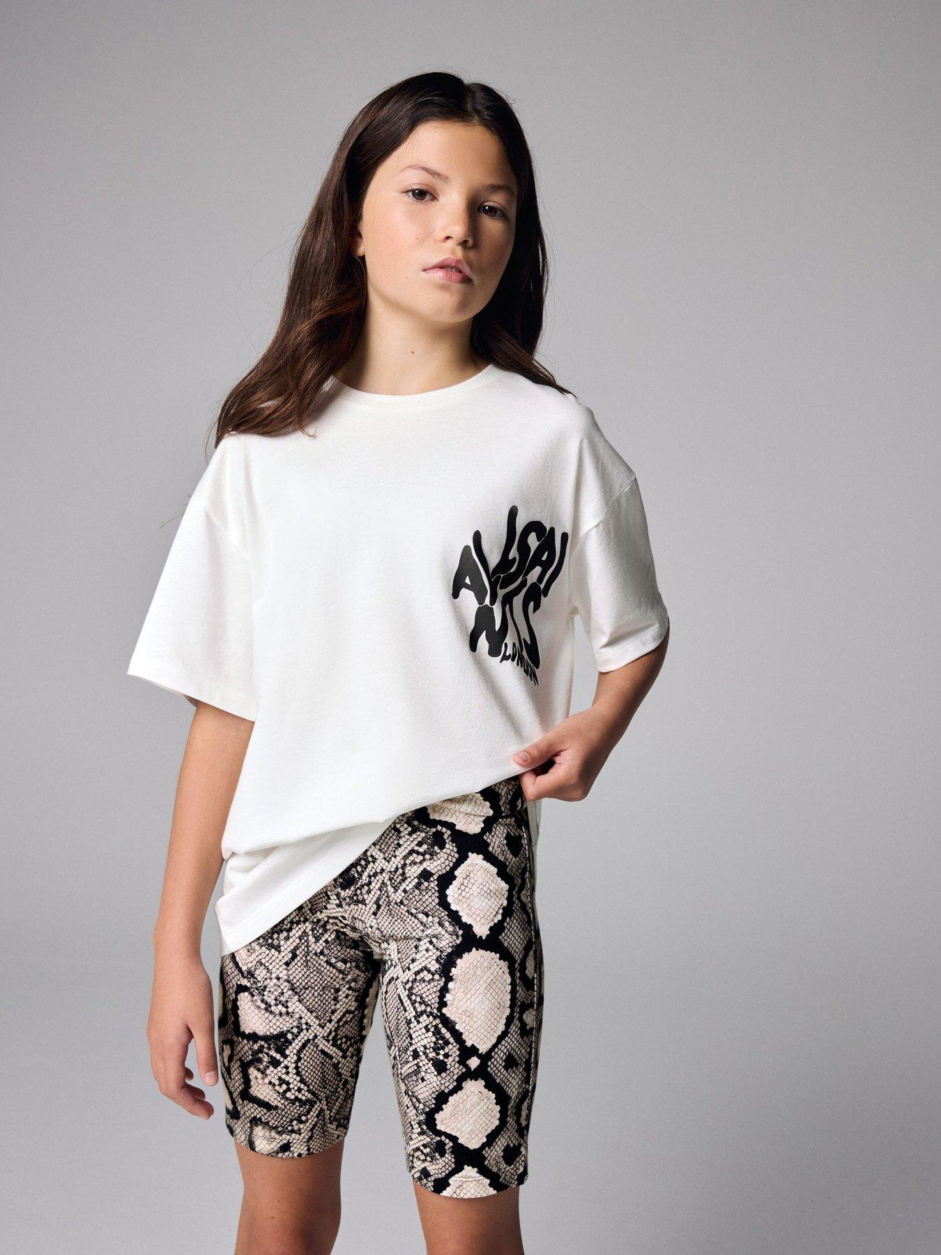 Image 1 of 7 of smALLSAINTS Older Girls Graphic Snake Cycle Set - White