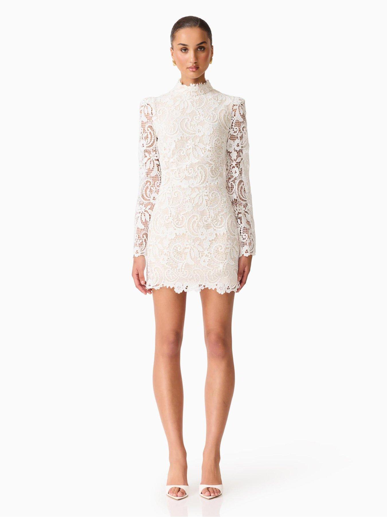 Image 3 of 7 of Elliatt Cora Lace Mini Dress - White