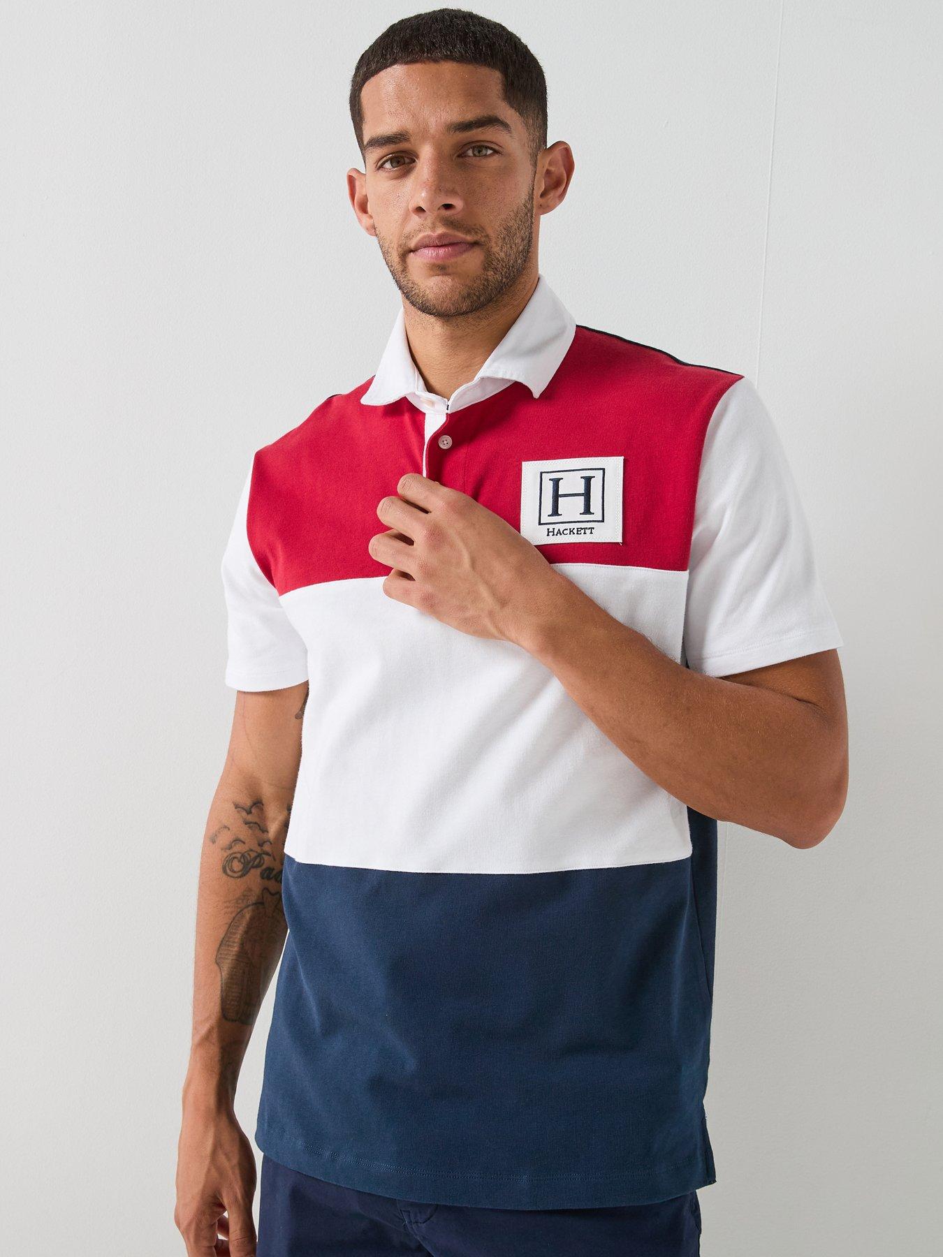 Image 1 of 4 of Hackett Heritage Bar Stripe Rugby Polo Shirt - Red