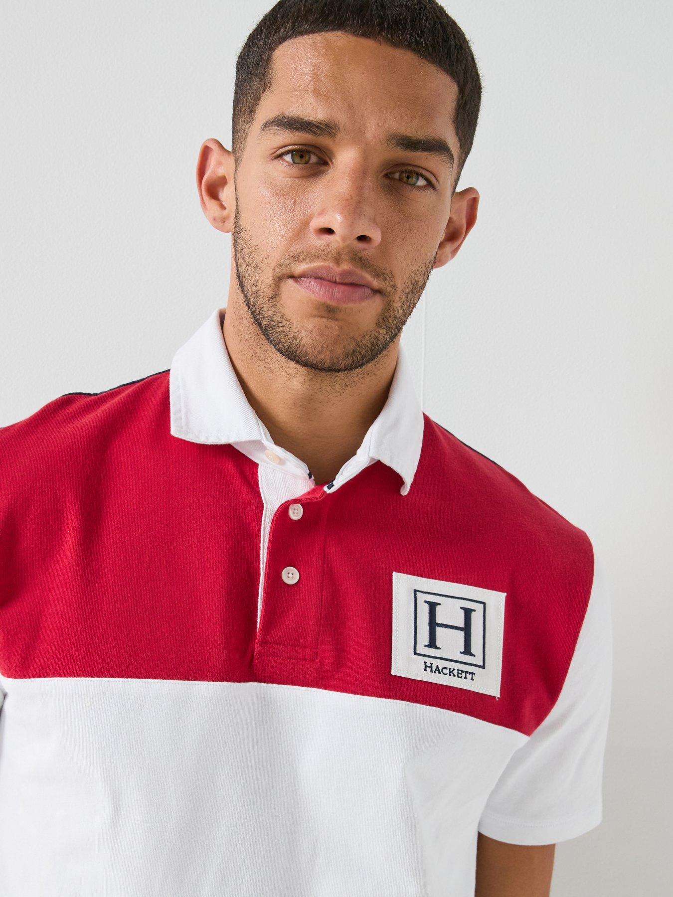 Image 4 of 4 of Hackett Heritage Bar Stripe Rugby Polo Shirt - Red