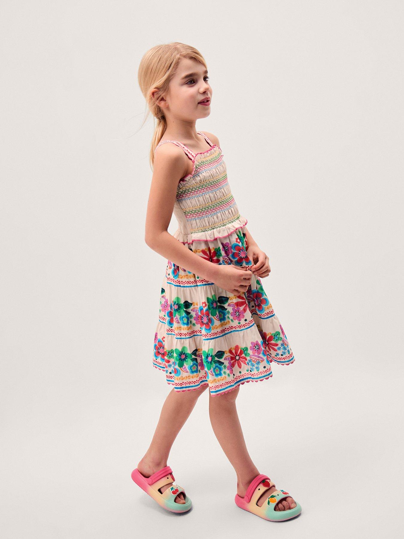 Monsoon Girls Shirred Flower Dress - White