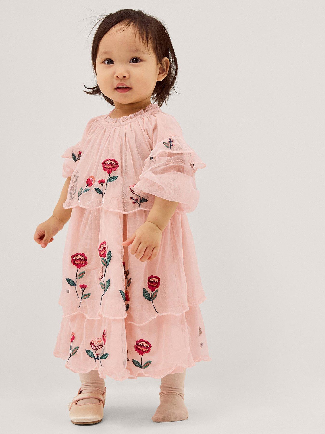 Monsoon Baby Girls Mesh Scallop Mini Me Dress - Cream