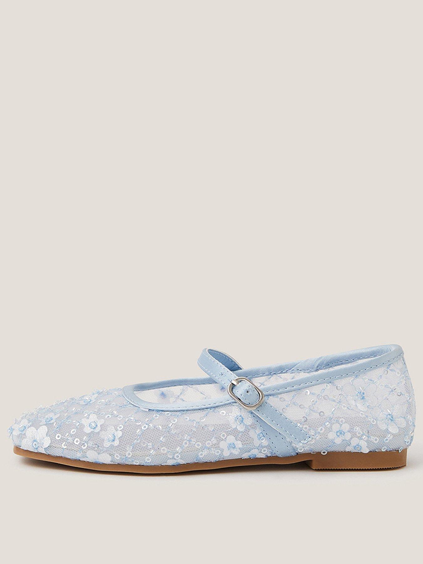 Monsoon Girls Sparkle Flower Mesh Ballerina Shoes - Blue