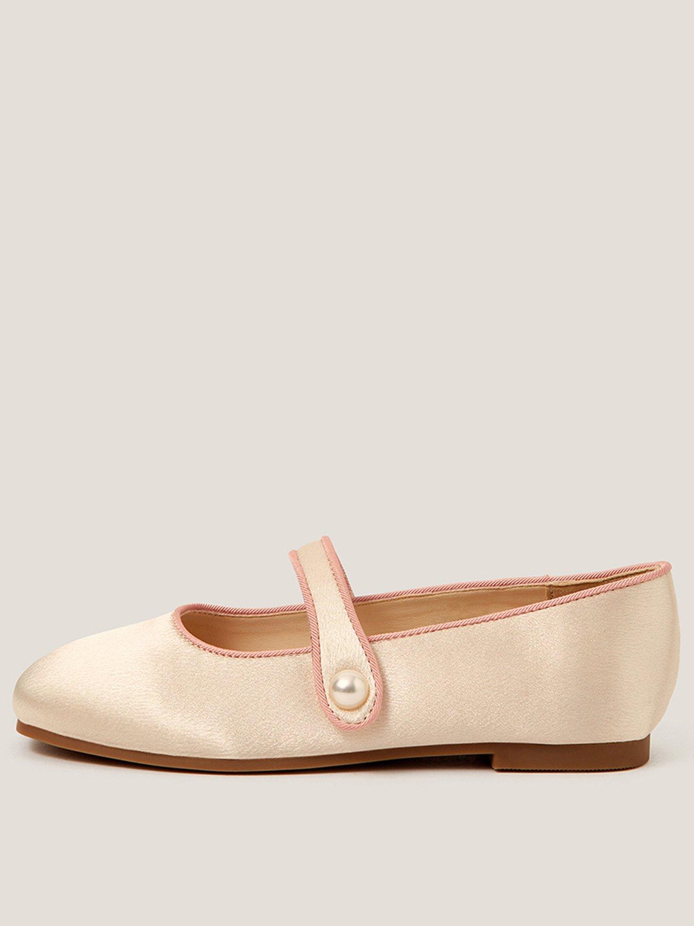 Monsoon Girls Satin Pearl Ballerina Shoes - Cream
