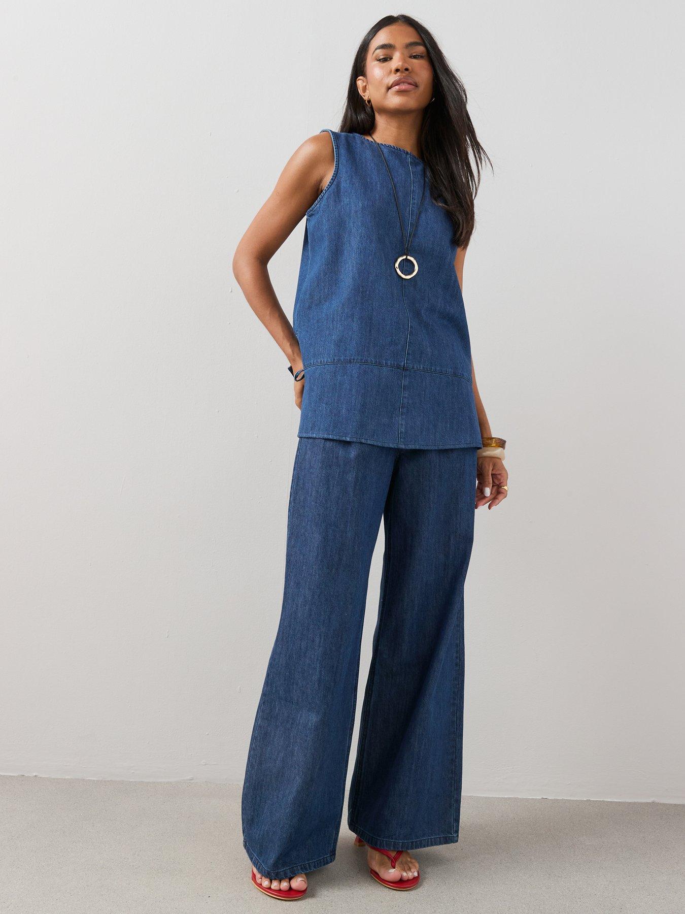 The Very Collection Denim Lyocell Blend Wide Leg Co-ord Jeans - Dark Wash