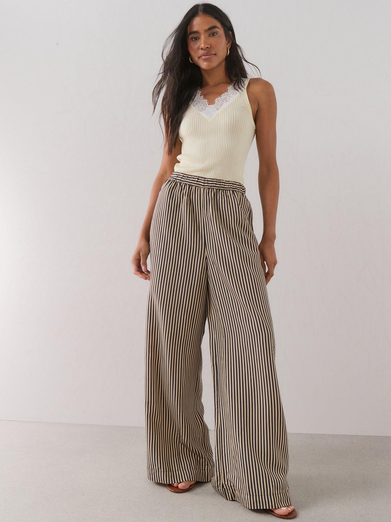 The Very Collection Casual Wide Leg Stripe Trousers - Multi