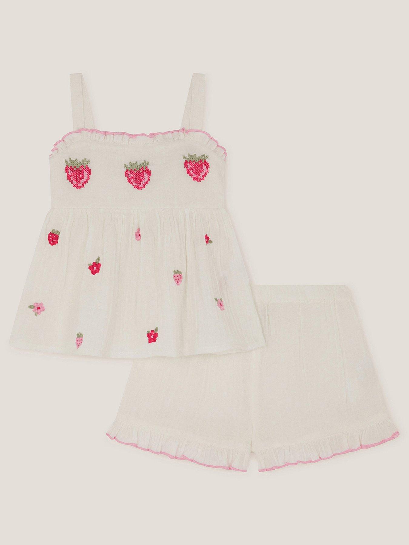 Image 1 of 3 of Monsoon Baby Girls Strawberry Short Set - White