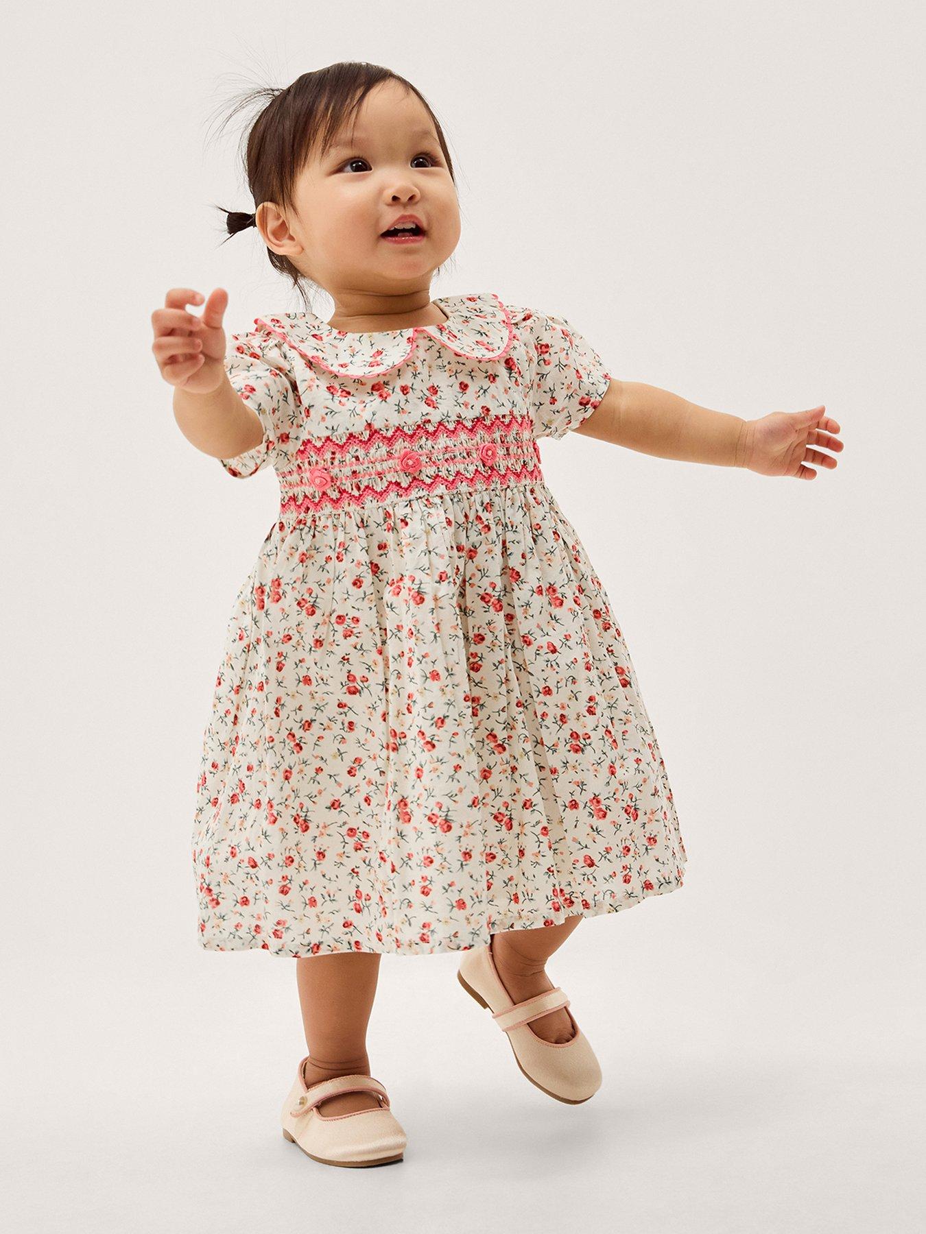 Monsoon Baby Girls Rosie Smock Dress  &  Knickers - Cream