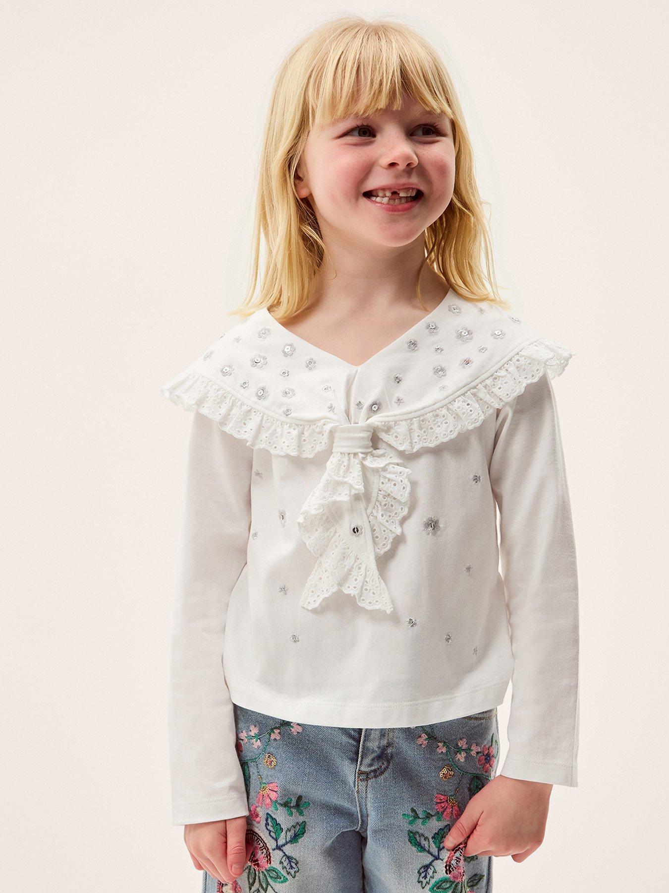 Monsoon Girls Long Sleeve Knot Tshirt - Cream
