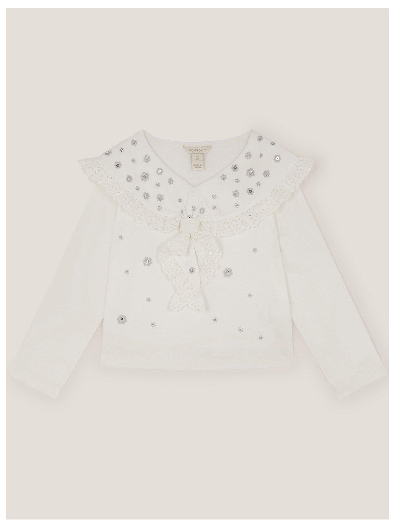 Image 1 of 3 of Monsoon Girls Long Sleeve Knot Tshirt - Cream