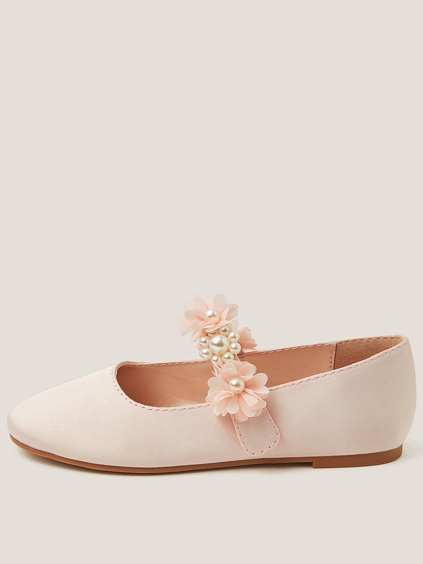Monsoon Girls Pearly Pom Flower Ballerina Shoes - Pink
