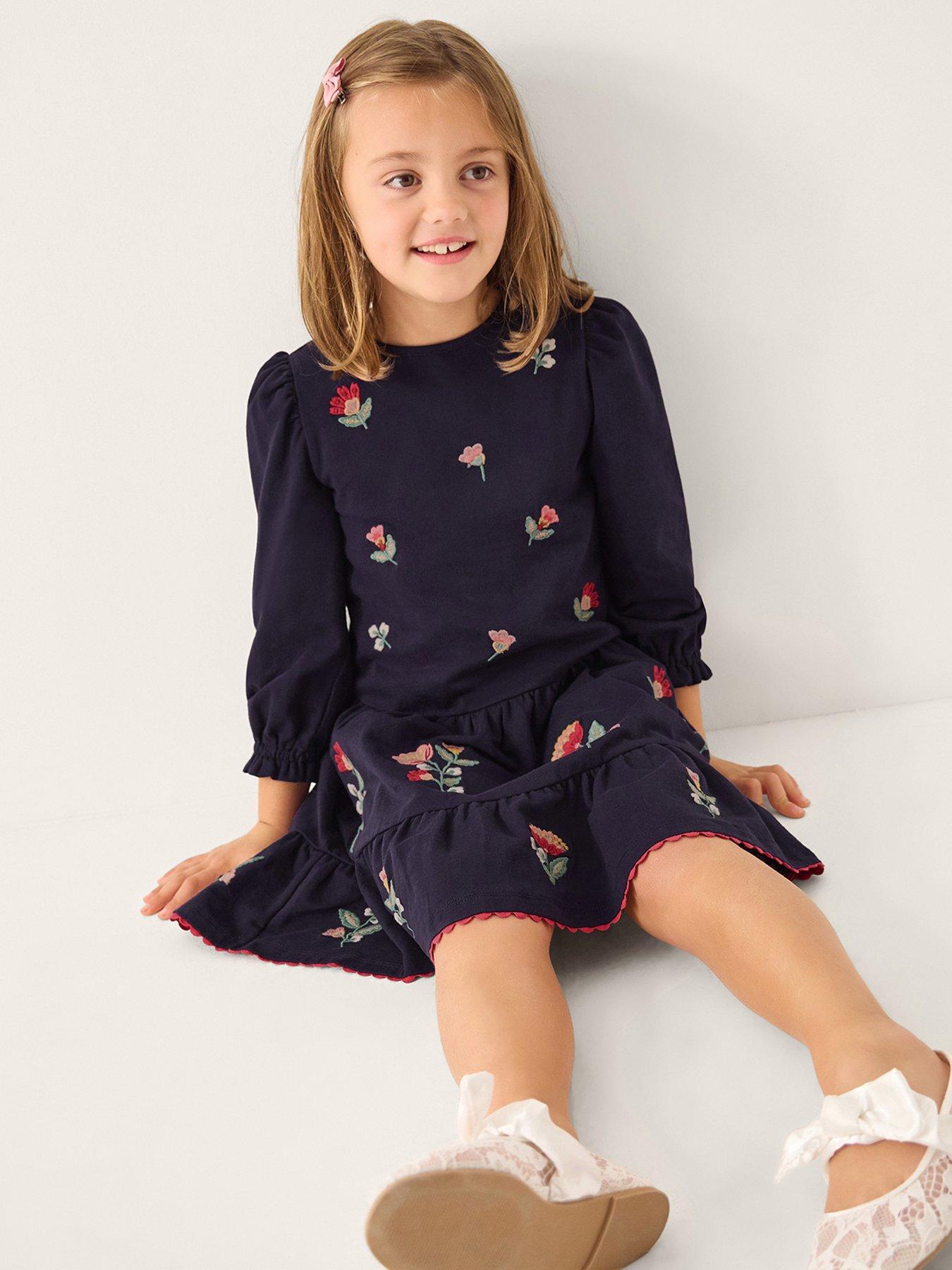 Image 1 of 4 of Monsoon Girls Floral Tiered Dress - Navy