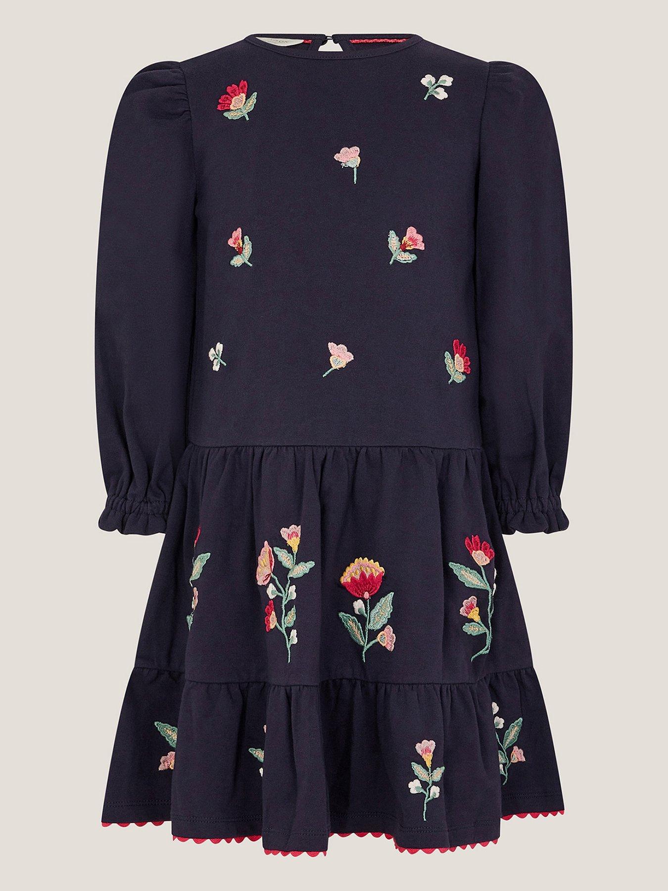 Image 2 of 4 of Monsoon Girls Floral Tiered Dress - Navy