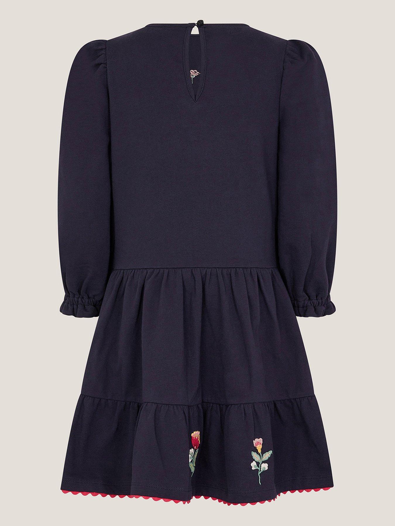 Image 3 of 4 of Monsoon Girls Floral Tiered Dress - Navy