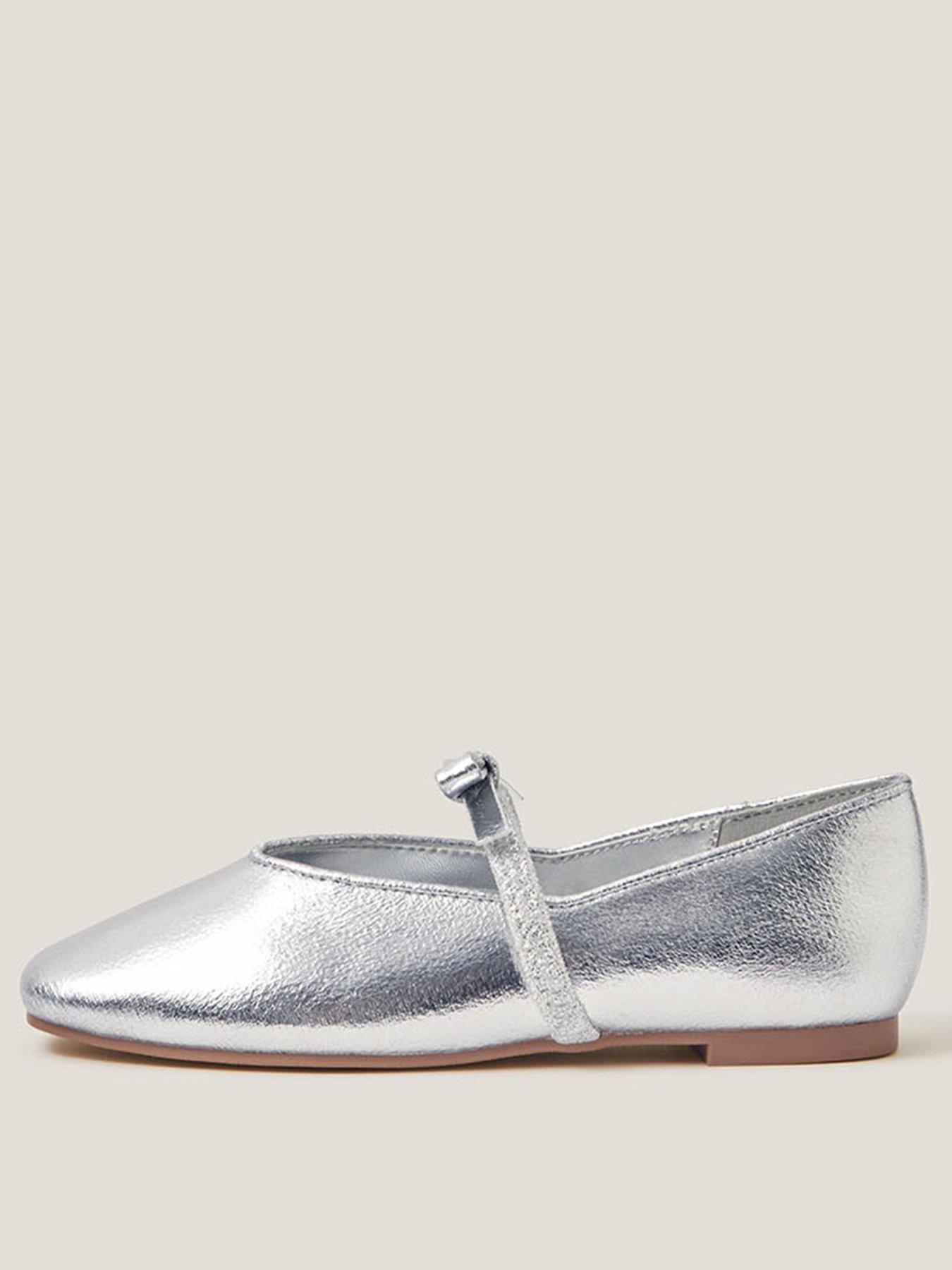 Image 2 of 3 of Monsoon Girls Metallic Patent Bow Flat Shoes - Silver