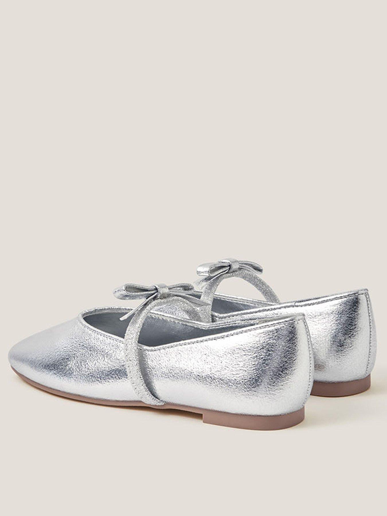 Image 3 of 3 of Monsoon Girls Metallic Patent Bow Flat Shoes - Silver
