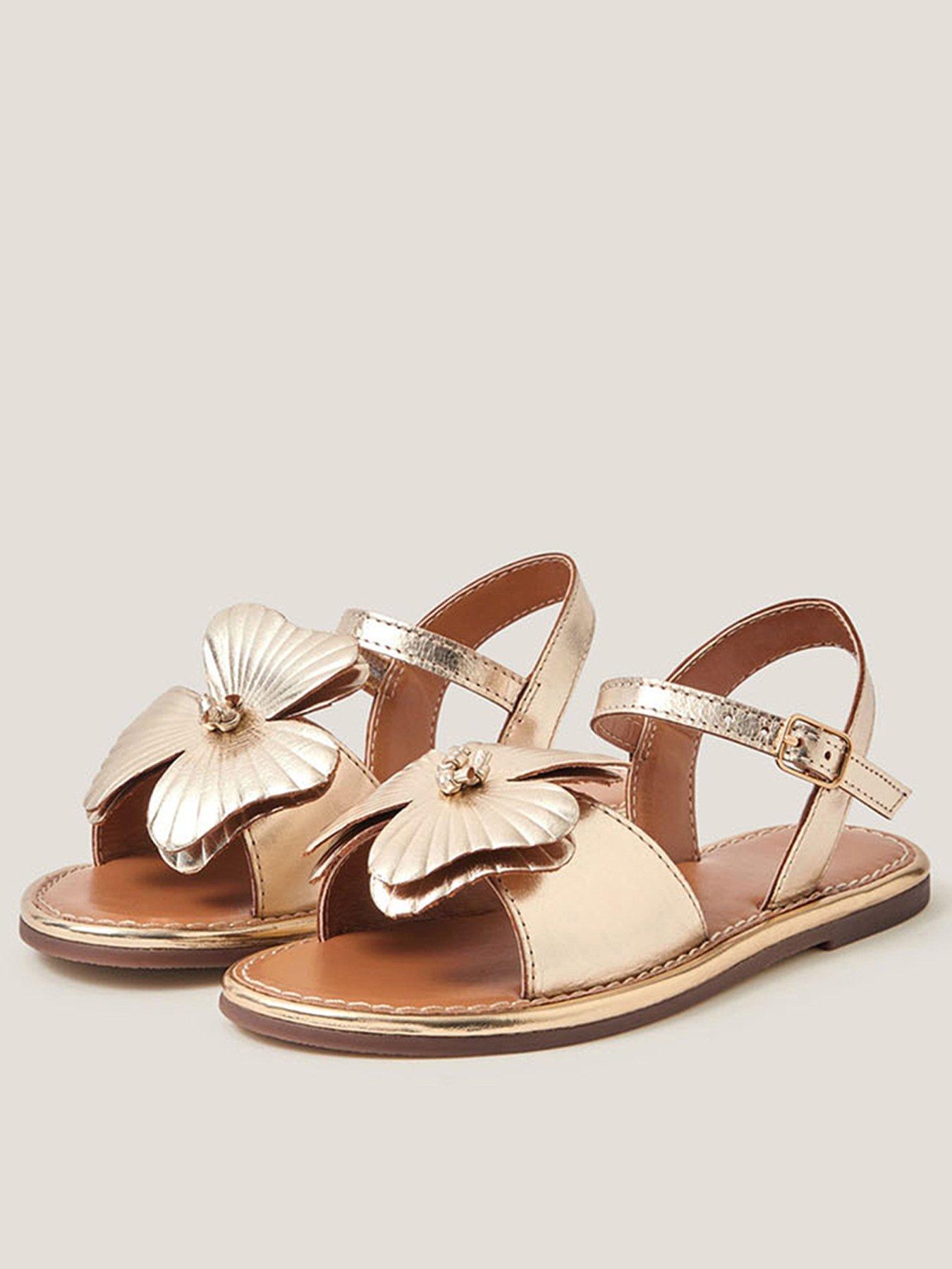 Monsoon Girls Leather Flower Sandals - Gold