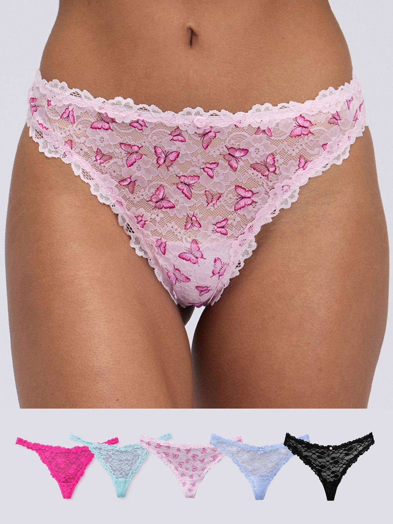 Boux Avenue Boux Avenue Pack Of 5 Brooke High Leg Thong - Pink/black/ivory/poweder Blue/ice Blue
