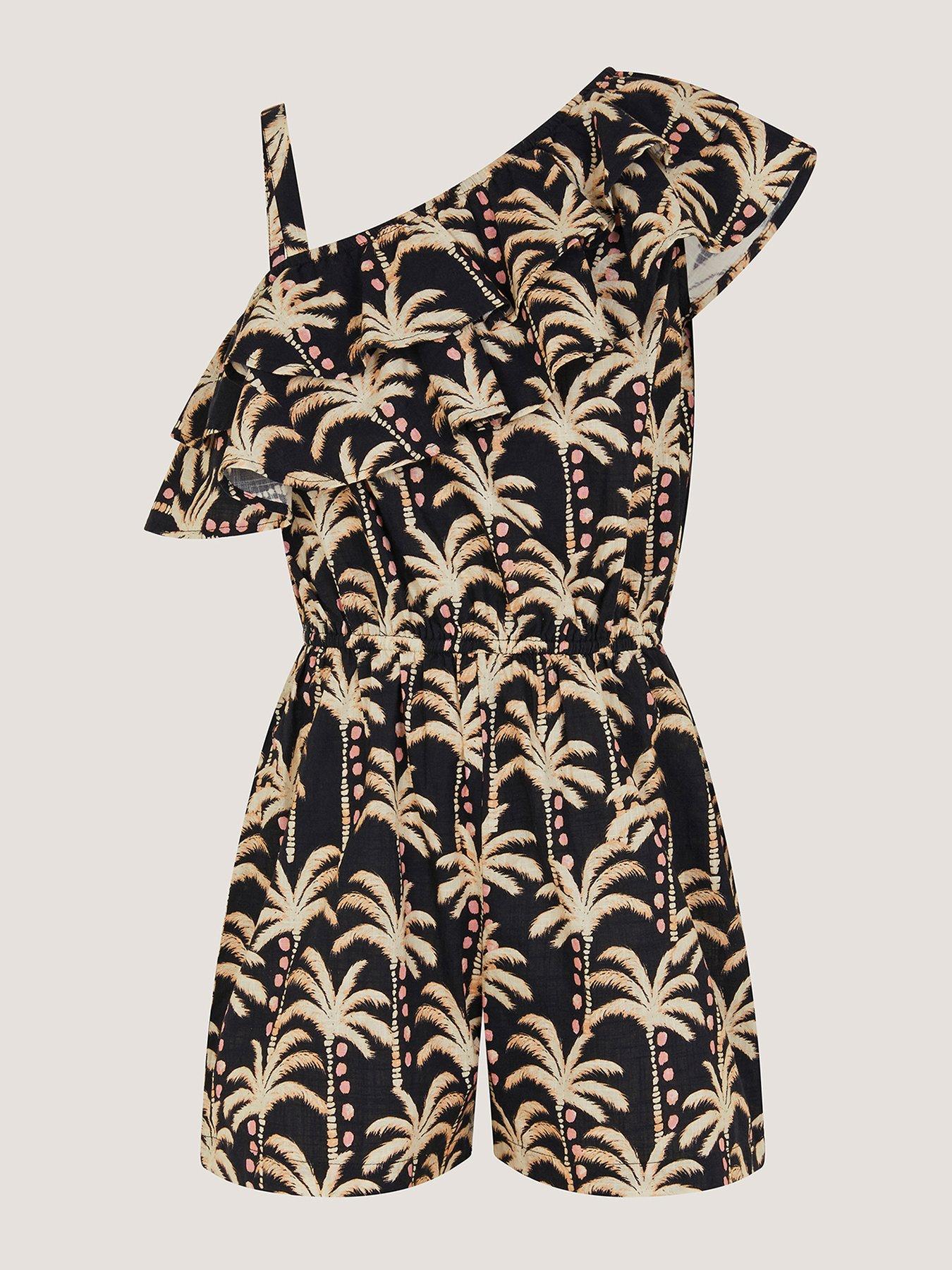 Monsoon Girls Storm Palm Print Playsuit - Black