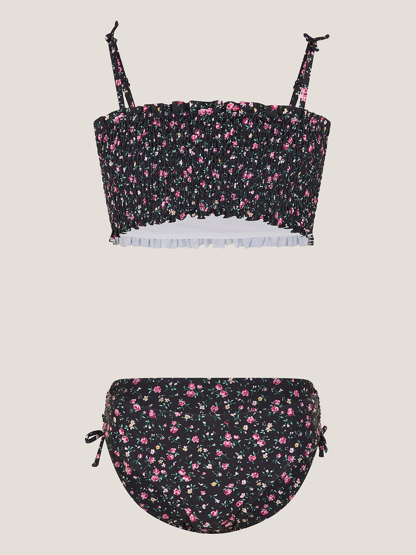Monsoon Girls Storm Shirred Ditsy Bikini - Black
