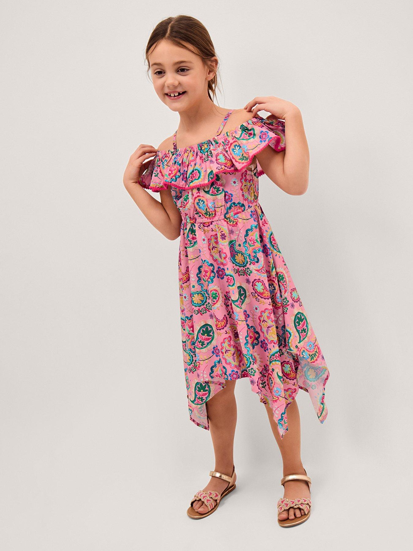 Monsoon Girls Paisley Hanky Hem Dress - Pink