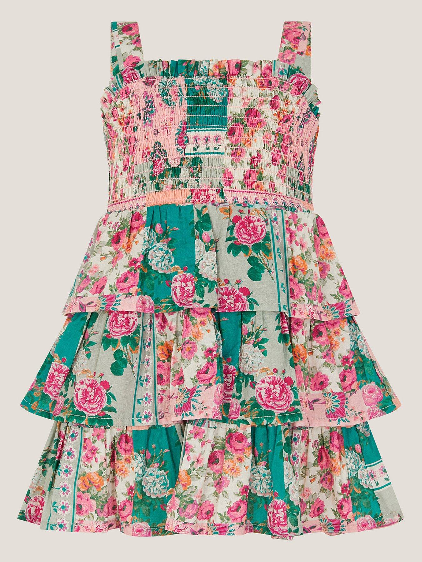 Image 1 of 3 of Monsoon Baby Girls Patchwork Dress - Green