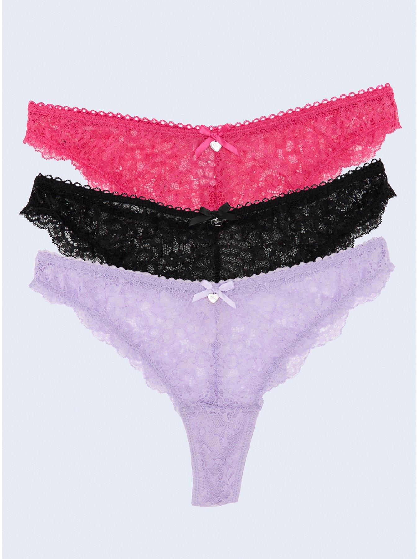 Boux Avenue Lace Cheeky Brazilian - Black/Lavender-Blush/Lipstick