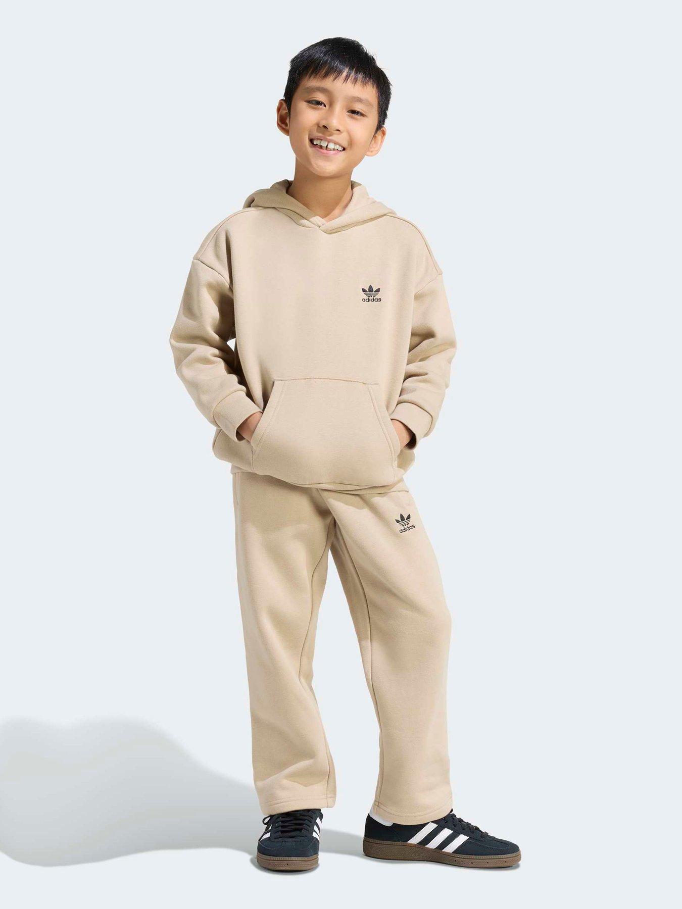 adidas Originals Kids Unisex Oversized Hoodie Open Hem Pants Set - Beige