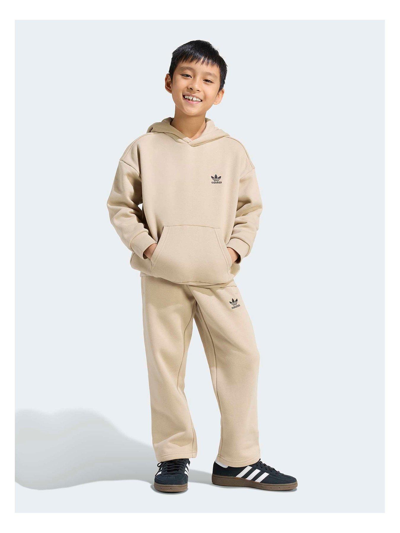 adidas Originals Kids Unisex Oversized Hoodie Open Hem Pants Set - Beige