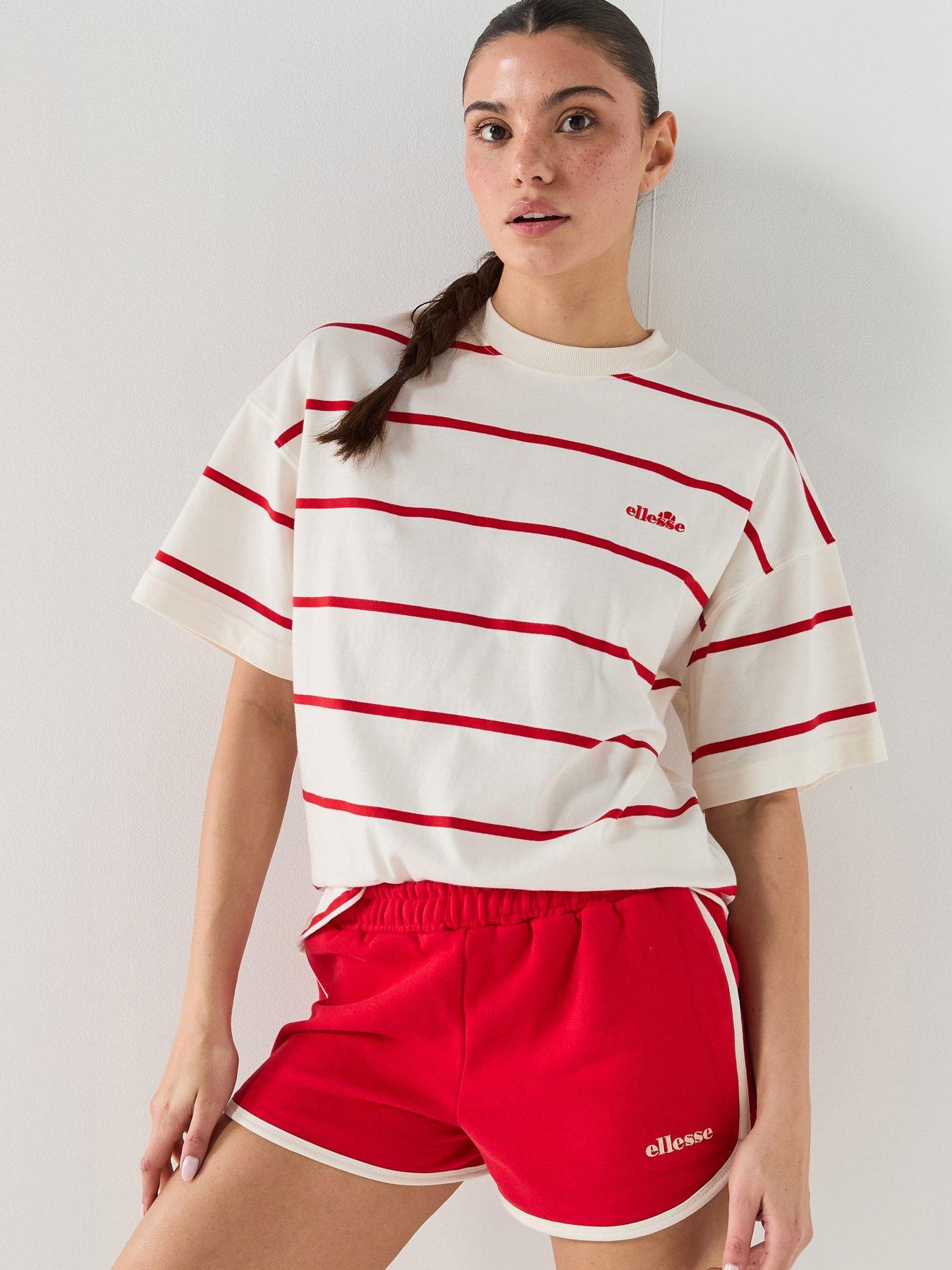 Ellesse Womens Stripe T-Shirt - Off White/Red