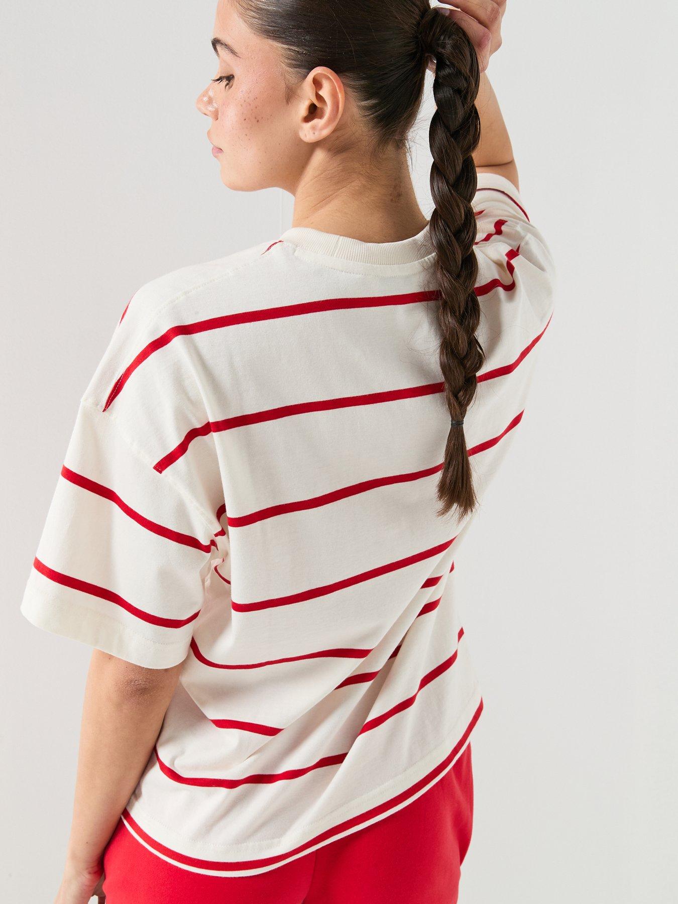 Image 2 of 6 of Ellesse Womens Stripe T-Shirt - Off White/Red
