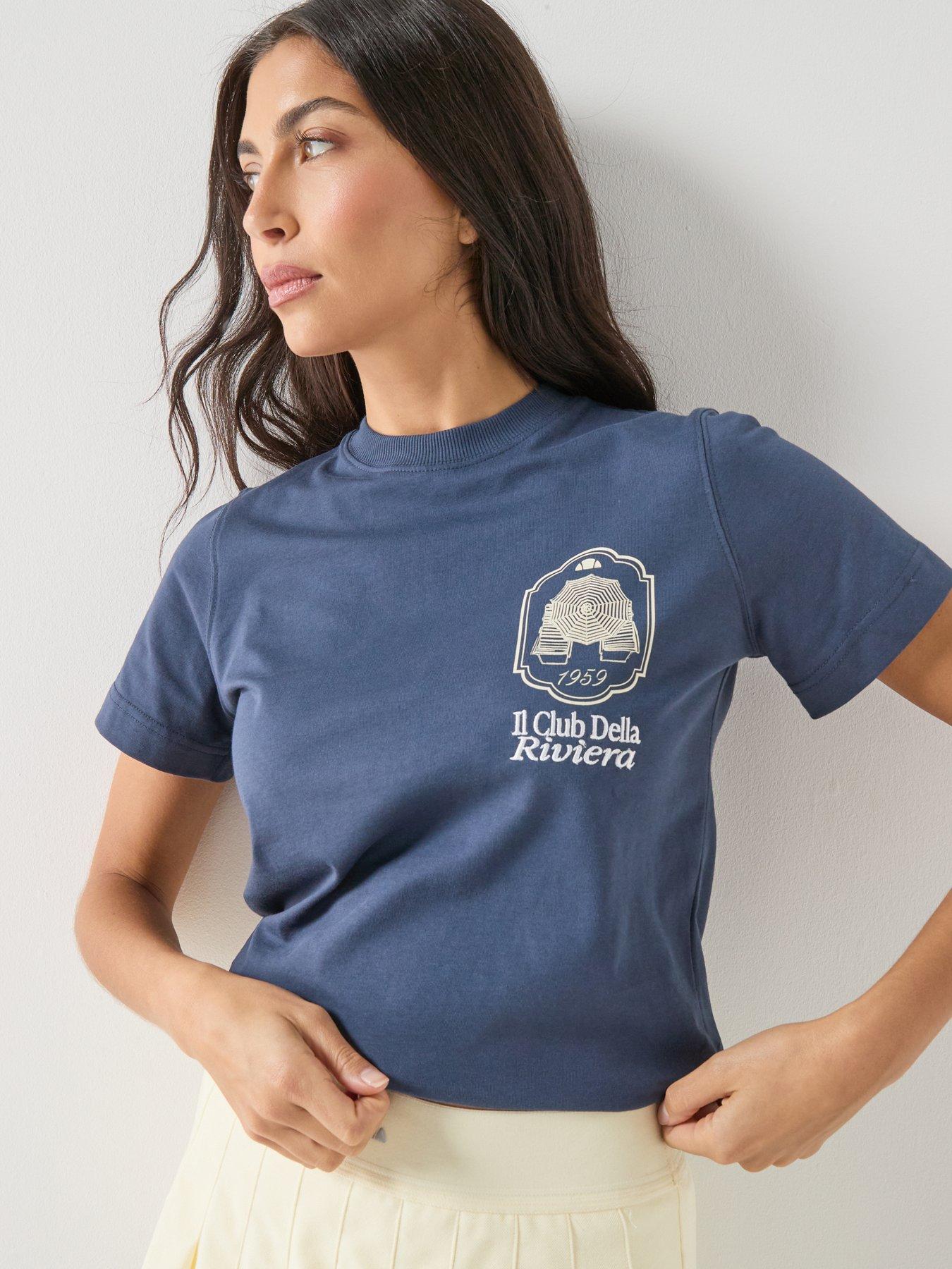 Image 2 of 6 of Ellesse Womens Citronello Tee - Dark Blue/off White