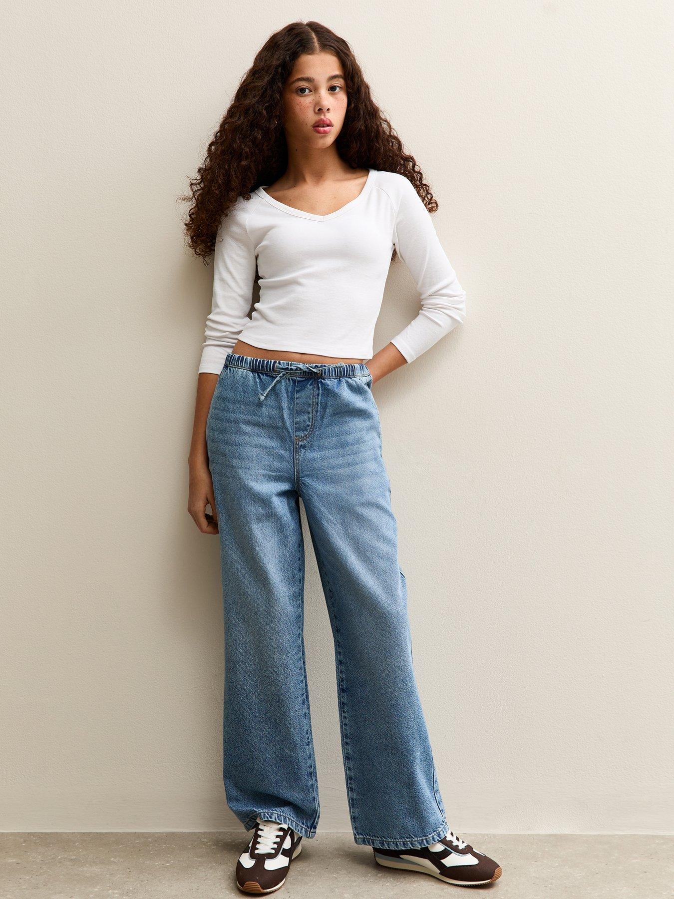 new-look-915-girls-blue-drawstring-waist-jeansfront