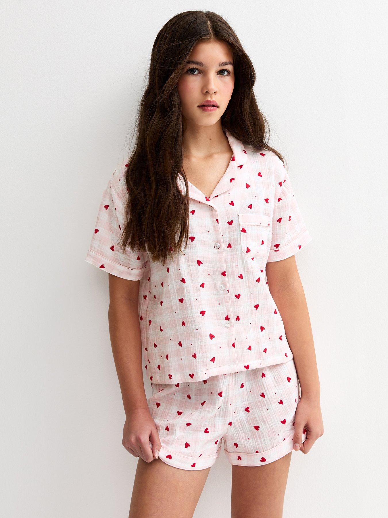 New Look 915 Girls Heart Print Shirt And Shorts Pyjama Set - Light Pink
