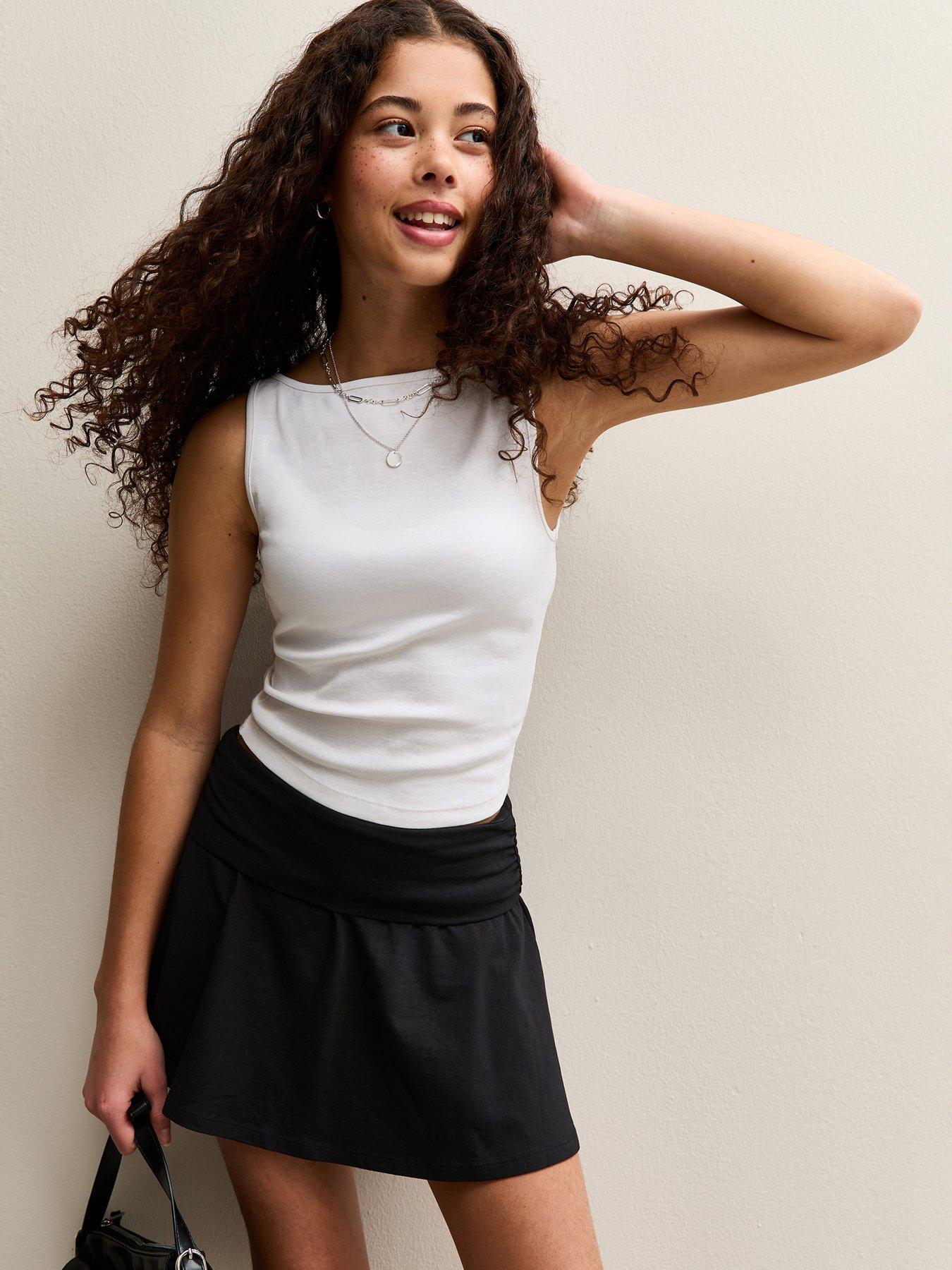 new-look-915-girls-ruched-fold-over-skort-black