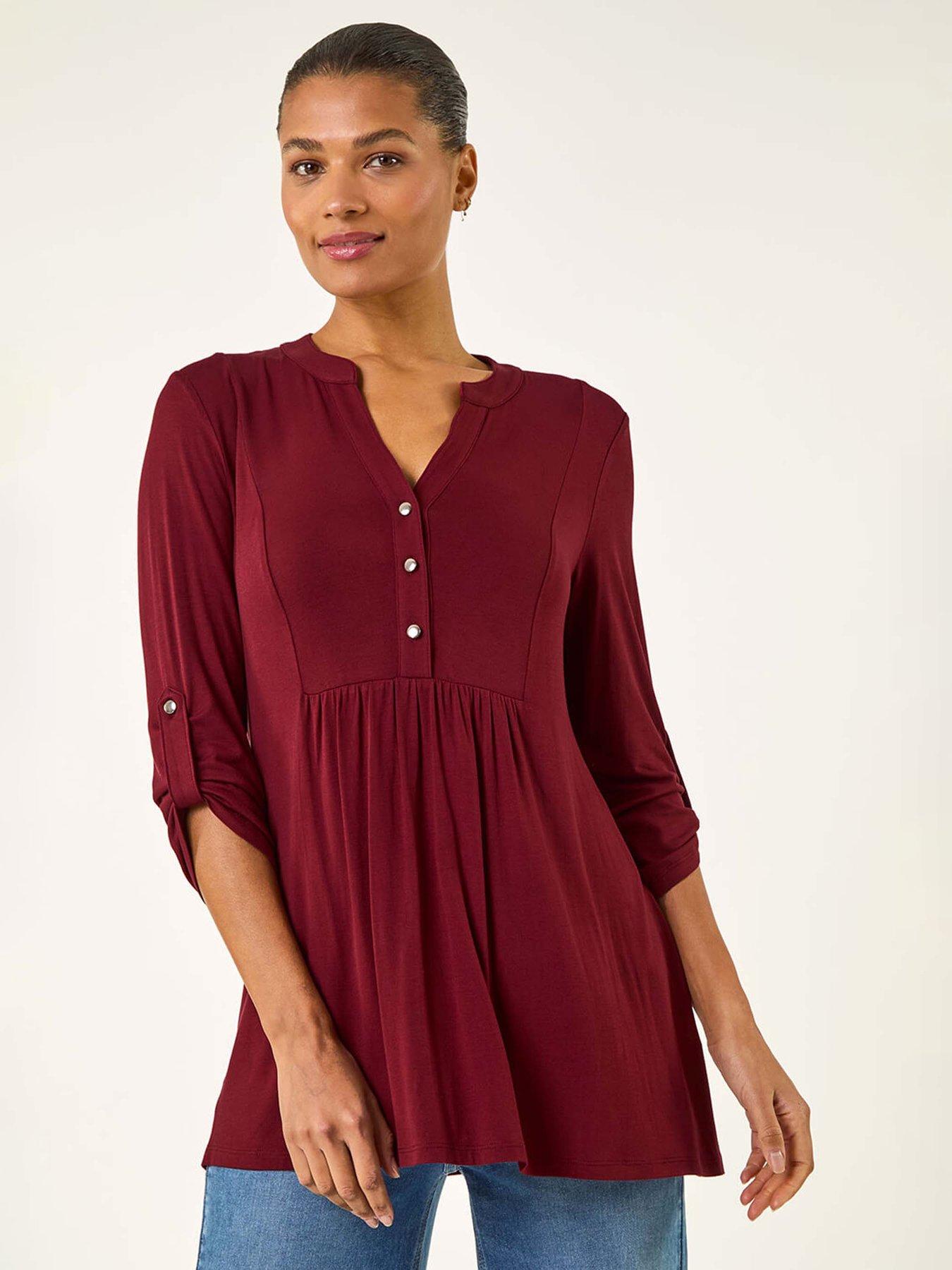 roman-button-detail-tunic-top-redfront