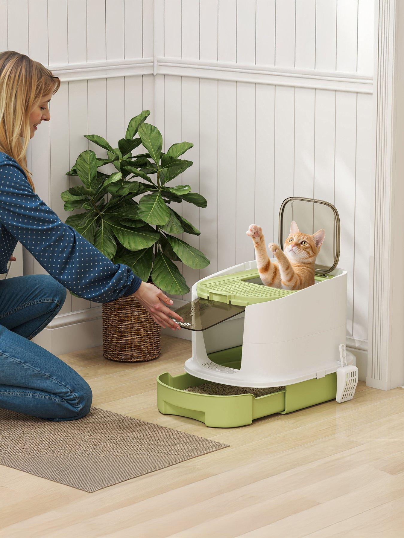 pawhut-cat-litter-box-hooded-cat-litter-tray-with-lid-scoop-green
