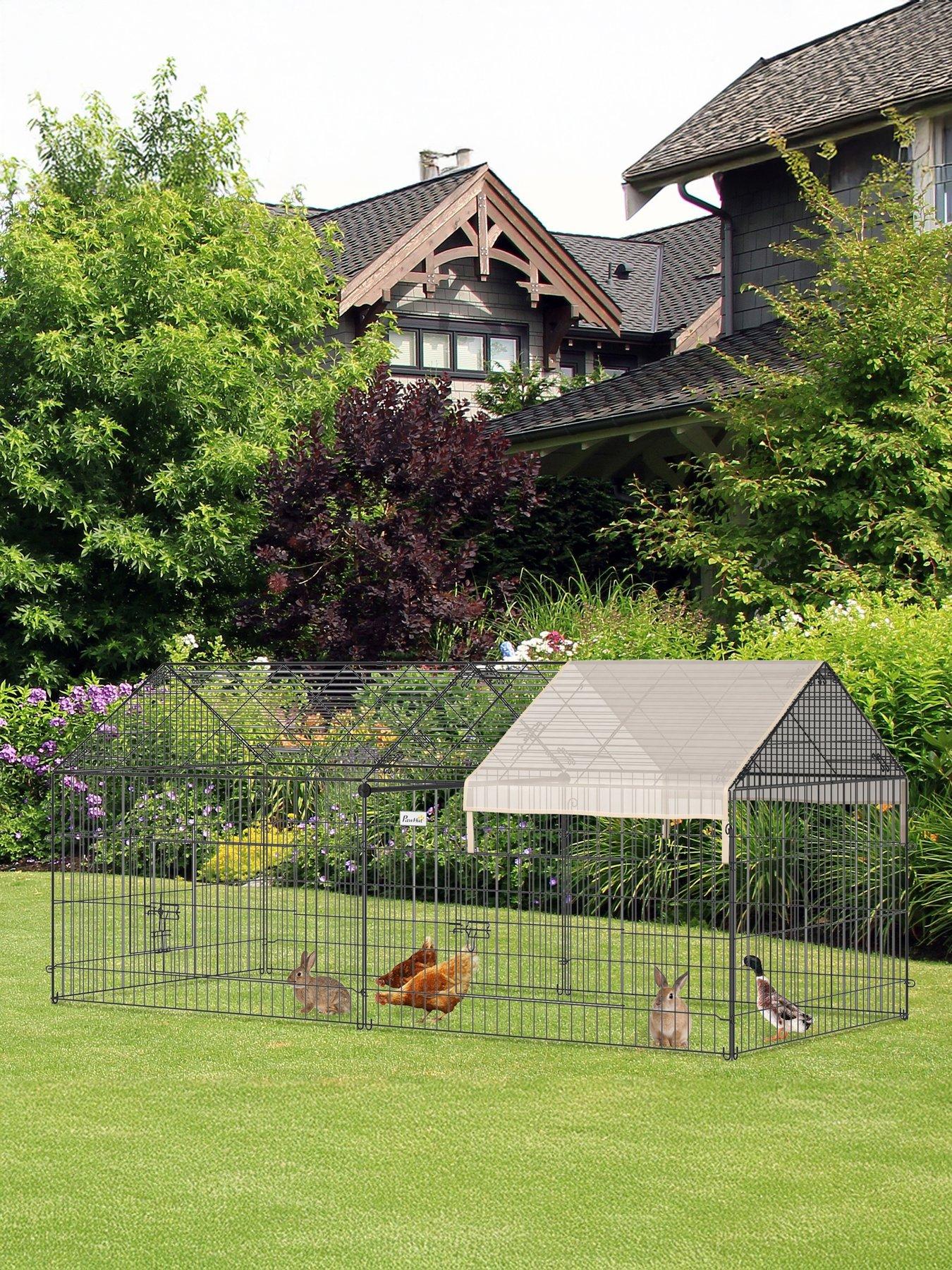 pawhut-rabbit-run-guinea-pig-cage-with-cover-beige