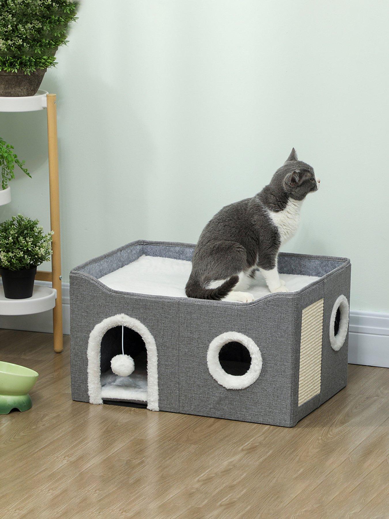 pawhut-cat-cave-with-fluffy-ball-and-scratch-pad-for-indoor-pets