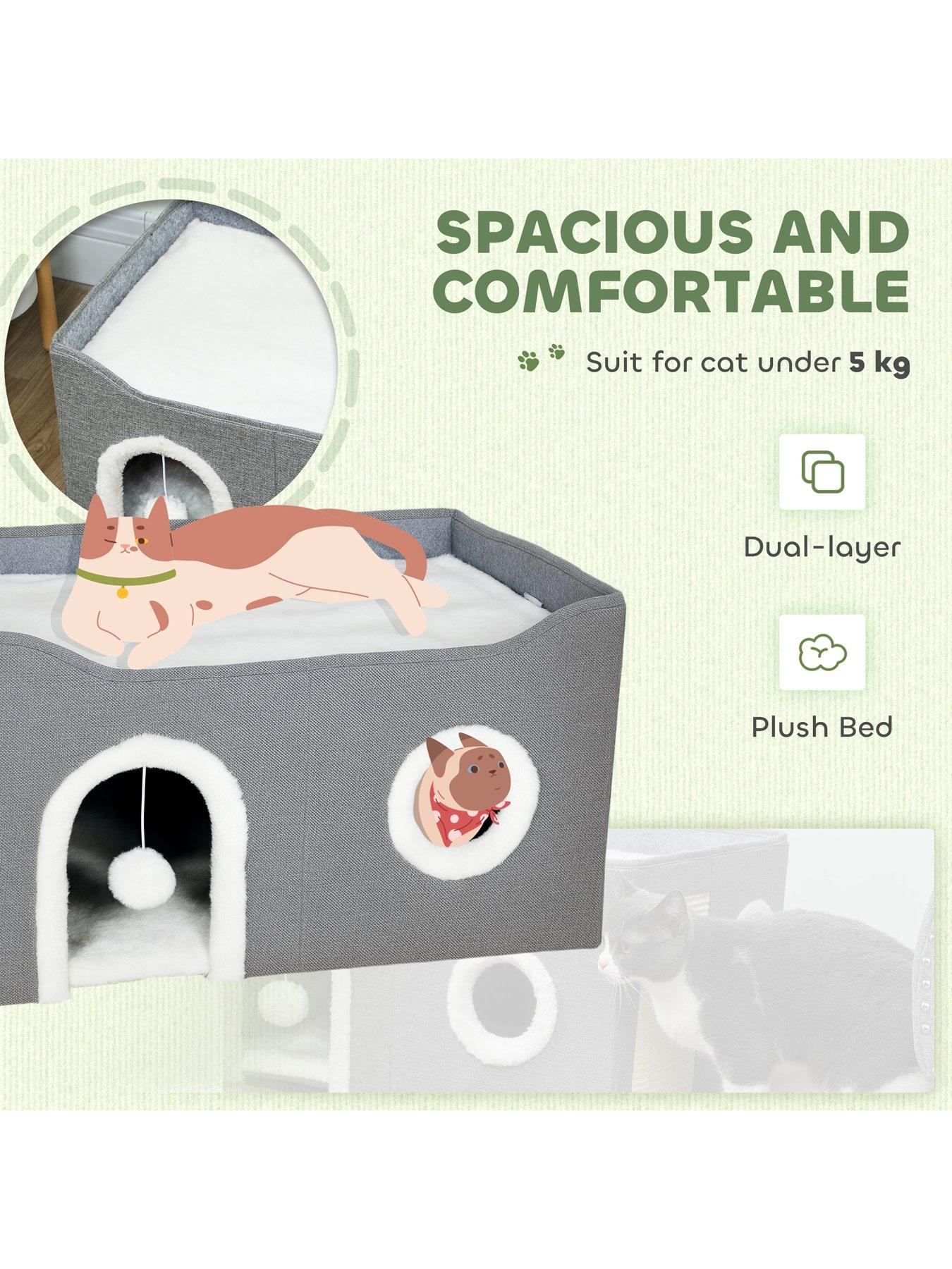 Image 6 of 7 of PawHut Cat Cave with Fluffy Ball and Scratch Pad for Indoor Pets