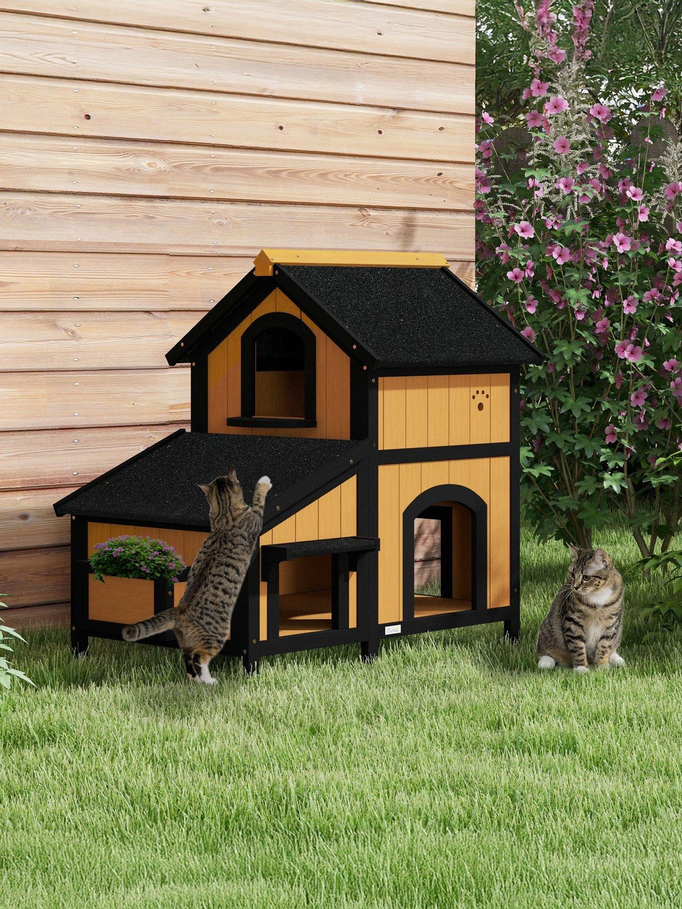 pawhut-wooden-outdoor-cat-house-w-flower-pot-windows-multiple-entrances
