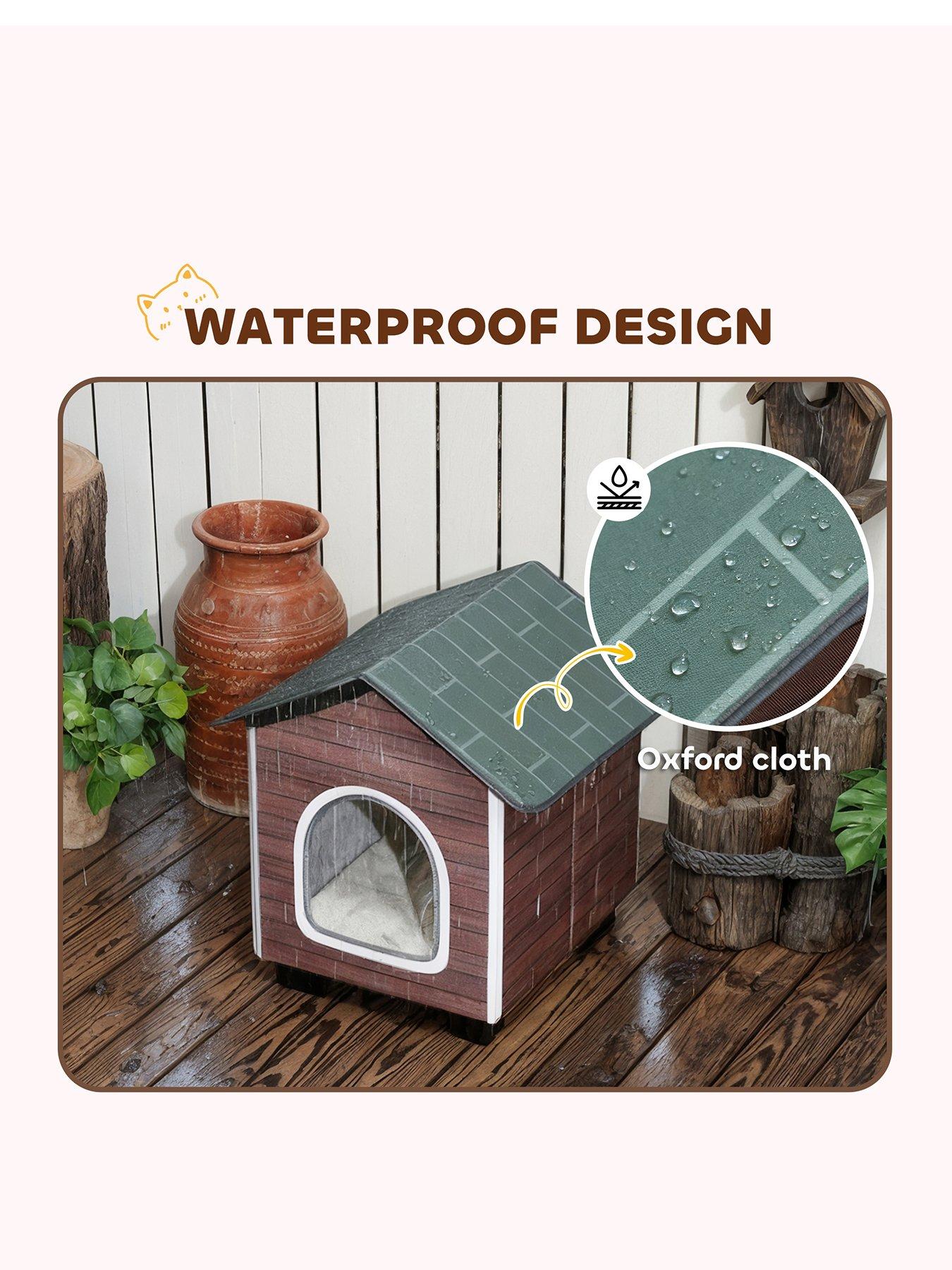 Image 2 of 6 of PawHut Outdoor Cat House with Elevated Base, Cushion, Red-brown