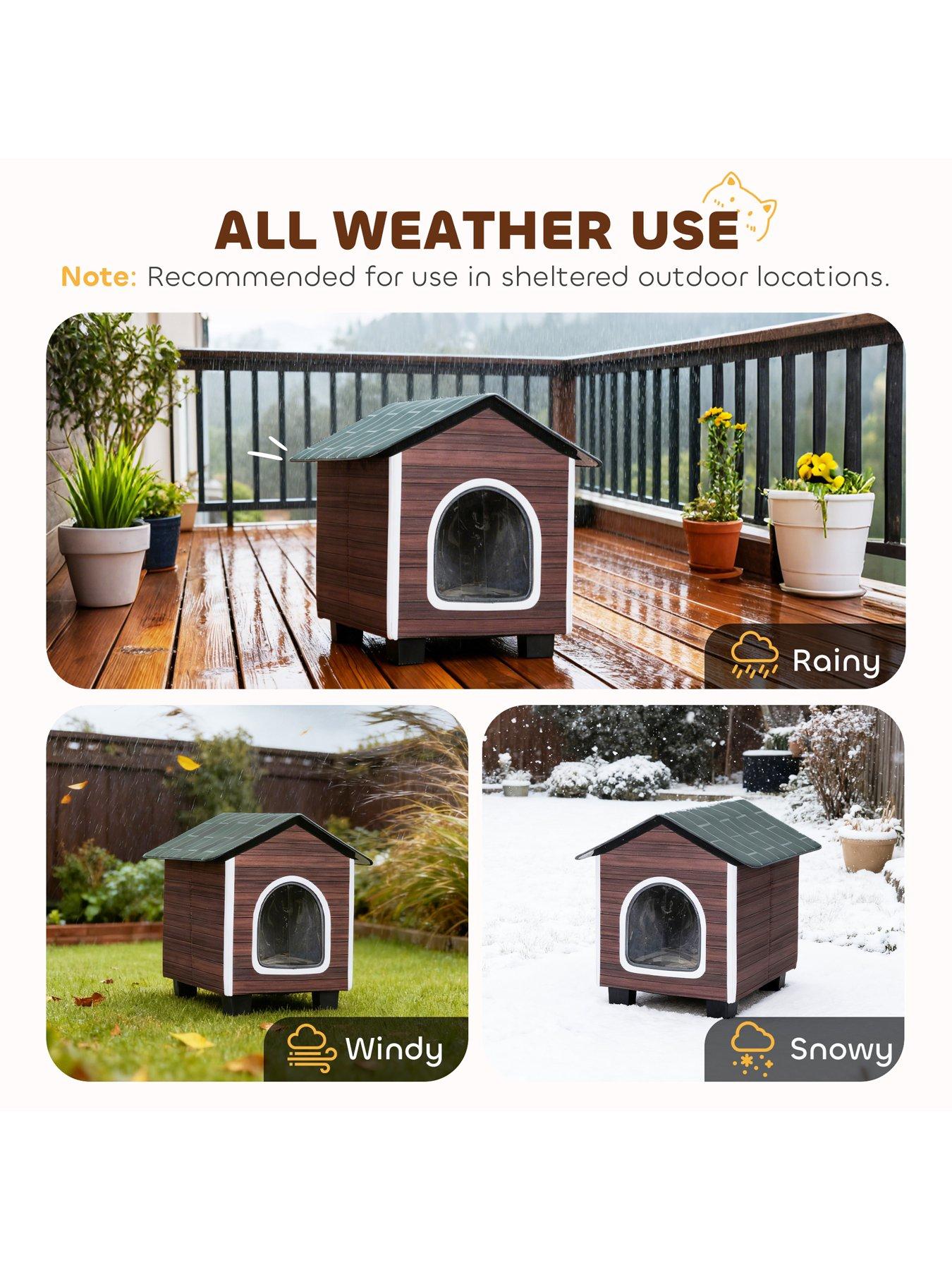 Image 5 of 6 of PawHut Outdoor Cat House with Elevated Base, Cushion, Red-brown